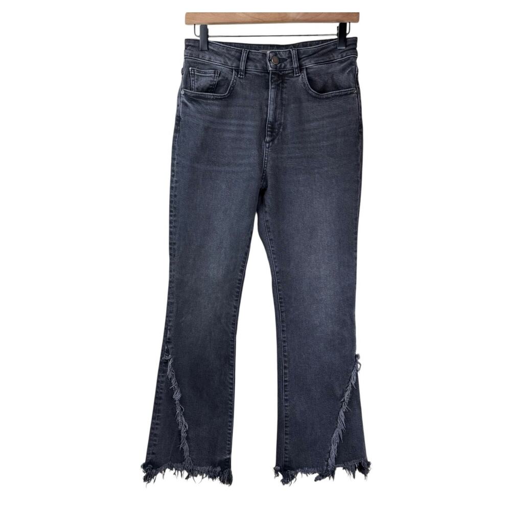 DL1961 Black Denim Distressed Flare Fringe High Waist Streetwear Punk Jeans